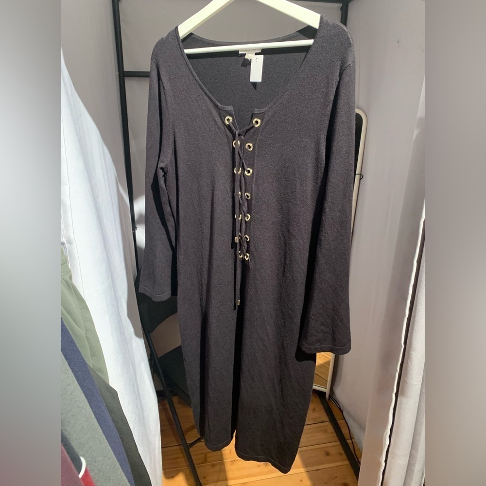 Calvin Klein Black Lace-Up Long Sleeve Dress